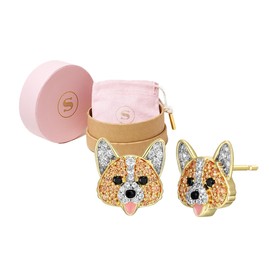 SCAMPER & CO Corgi Cubic Zirconia and Genuine Black Spinel Stones Stud Earrings for Women - Sterling Silver Earrings, Premium 18K Yellow Gold & Rhodium Plating Jewelry Gift for Dog Lovers