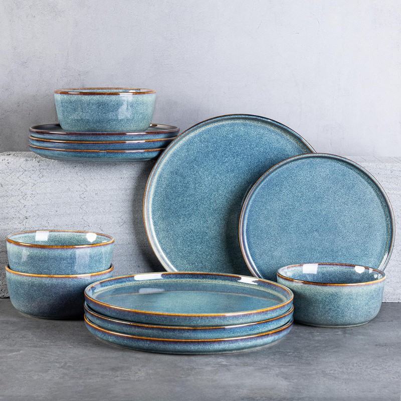 AmorArc Ceramic Dinnerware Sets for 4,Round Reactive Glaze Stoneware Plates