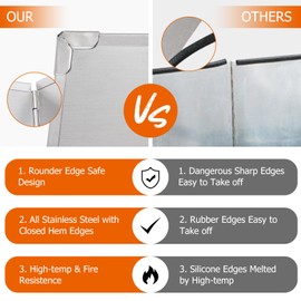 Amundo 2 Pieces Grease Splatter Guard 2 Sided Foldable Stainless Steel Splatter Guard Oil Splash Guard for Grease Stainless Steel Backsplash for Stove Frying Pan Splatter Guard (15.7" X 11.4")