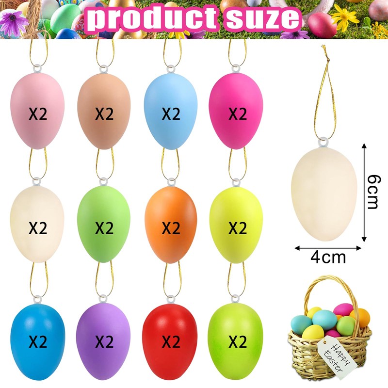 Pack of 24 Easter Eggs for Hanging, Beautiful Easter Decoration