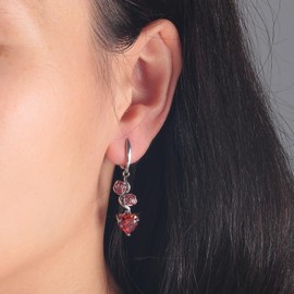 CiNily Heart-Cut Dangle Drop Earrings for Women 14K White Gold Plated Red Cubic Zircon Drop Earrings Rose Flower Simulated Diamond Dangle Earrings Jewelry Gift