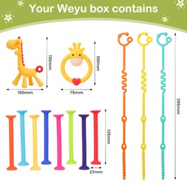Weyú Baby Sensory Toys - High Chair Suction Toys, Baby Teething Relief, Sensory Textures, Toy Straps for Babies, Travel Essentials for Infants, Toddlers & Kids with Autism