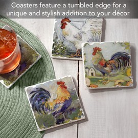 Thirstystone Meadowbrook Roosters 4-Pack Tumbled Tile Stone Coasters with Protective Cork Backing Manufactured in The USA