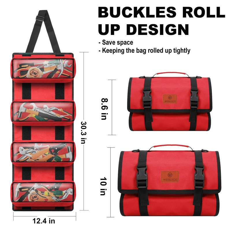 Wessleco Tool Roll, Wrench Roll Up Pouch Canvas Tool Roll
