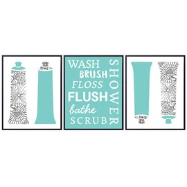Bathroom Wall Art Prints - Set of Three - Great For Restrooms, Home Decor or Gifts - Ready to Frame (8X10) Photos - Wash, Brush, Floss, Flush, Shower