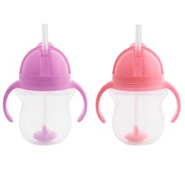 Munchkin® Any Angle™ Weighted Straw Trainer Cup with Click Lock™ Lid, 7 Ounce, 2 Pack, Pink/Purple
