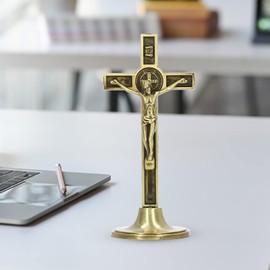HEEPDD Catholic Cross Crucifix Wall Cross Removable Base for Table (Copper Color)