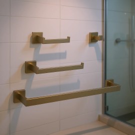Bathroom Hardware Set Brushed Brass Wall Mounted Contemporary Design 25in Above Linear ShapeColor: as Pic Color
