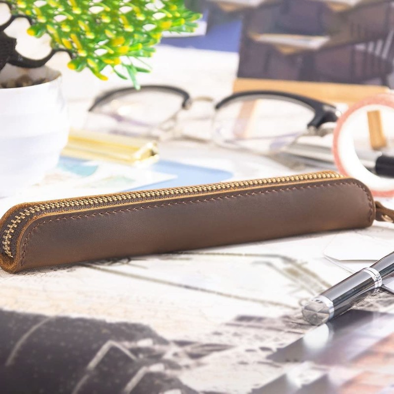 Leather Pencil Case, Retro Pencil Case, Portable Pen Case with