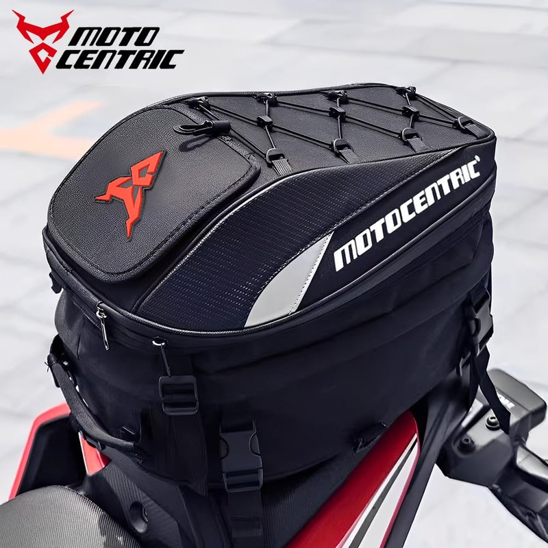 MOTOCENTRIC Motorcycle Tail Bag, 25L-38L Waterproof Helmet Backpack, Universal Fit,
