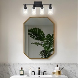 banato Black Bathroom Light Fixtures Over Mirror,4-Light Bathroom Vanity Light with Clear Glass Shade,Modern Wall Sconces Lighting for Bedrrom,Living Room,Kitchen,Cabinet