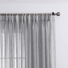 LANTIME Sheer Curtains 96 inches Long, Faux Linen Double Pleated Window Sheer Curtains Panels Drapery for Home, Hotel, Office, 52" W x 96" L Inch Each, Set of 2, Grey