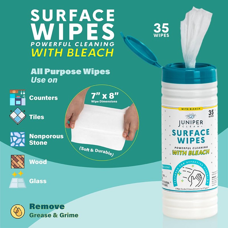 Juniper CLEAN 1 Pack Surface Cleaning Wipes with Bleach, All-Purpose