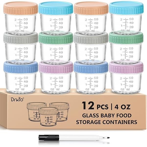 DRKIO 12 Pack Glass Baby Food Storage Containers - 4