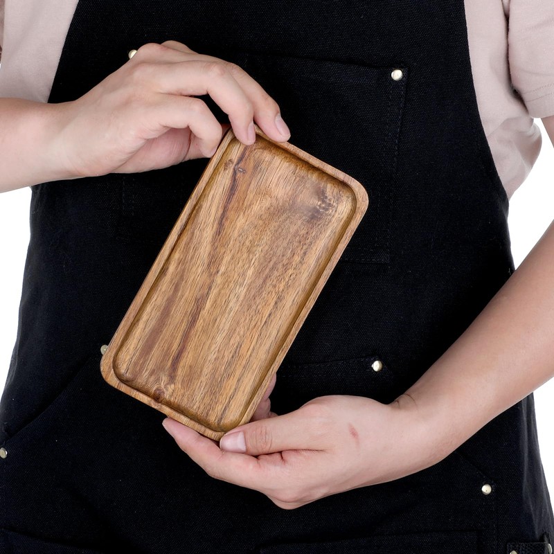 Small Acacia Wood Serving Trays, 4 x 7.5 inch Rectangle