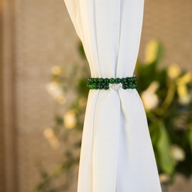 NUZUJX Magnetic Curtain Tiebacks, Natural Stone Beaded Curtain Tiebacks Drapery Shower Sheer Curtain Holdbacks Boho Farmhouse Home Decor,Pack of 2 (Green Agate)