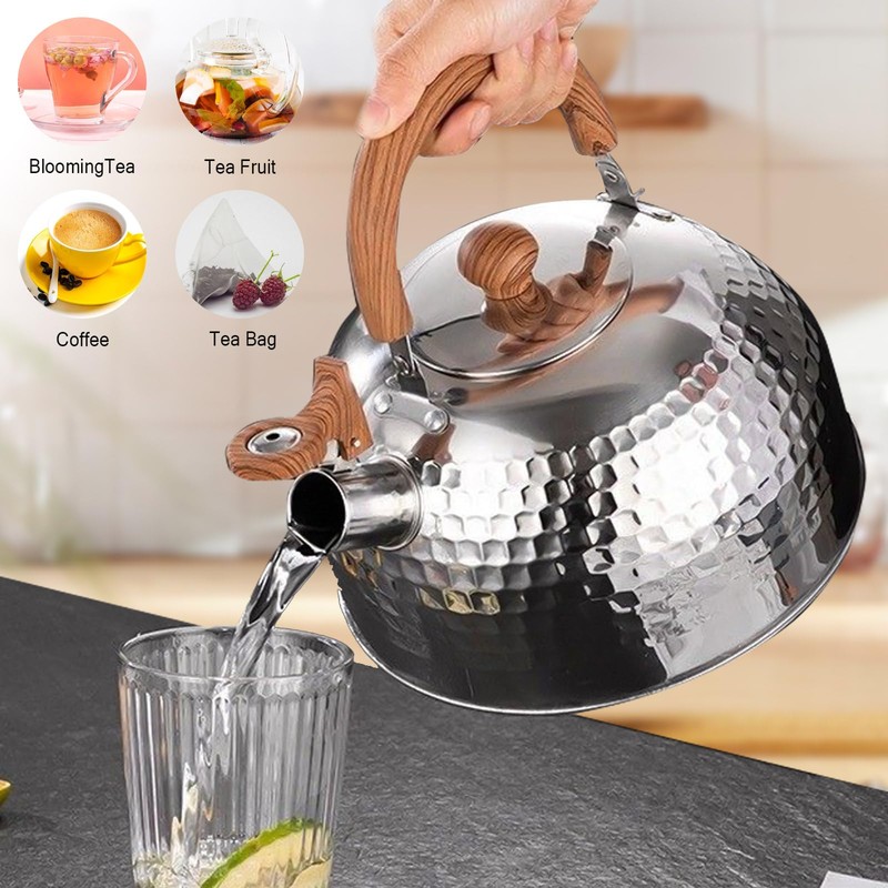 Tea Kettle, Food Grade Stainless Steel with Wood Pattern Folding
