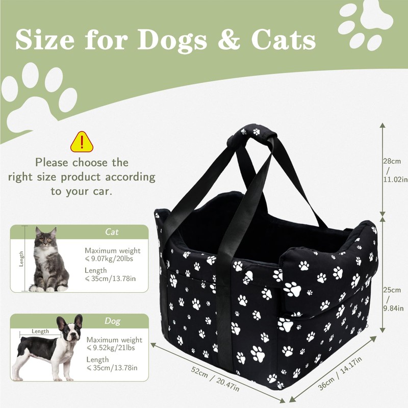 Center Console Dog Car Seat for Medium Dogs, Black