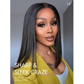 LUVME 14 Inch Straight Glueless Wigs Human Hair Pre Plucked Pre Cut 5x5 HD Lace Closure Wigs Human Hair Ready to Go Natural Black Wig 180% Density Human Hair Wig with Natural Hairline