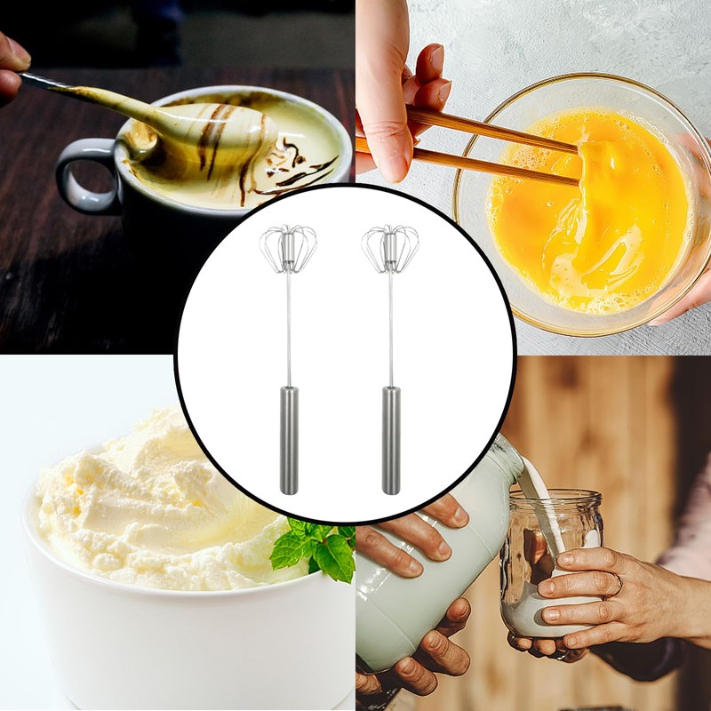 2 PCS Hand Push Whisk Egg Blender Semi Auto Rotating