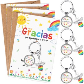 Jadive Thank You Gift for Teacher Educator Includes 3 Key Rings with Angel Bee Pendants, 3 Cards with Cartoon Pattern, 3 Kraft Paper Envelopes for Birthday, Graduation, Christmas