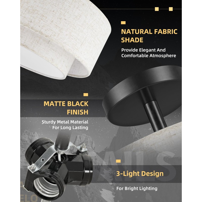 AUTELO Black Semi Flush Mount Ceiling Light, 3-Light 18" Flush
