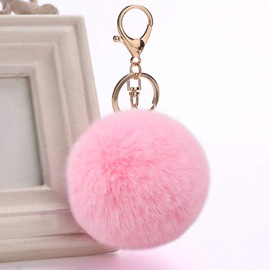 Auranso Pom Pom Fluffy Keyring Plush Charm Ring Faux Fur Bag Pendant Keychain Nude Pink