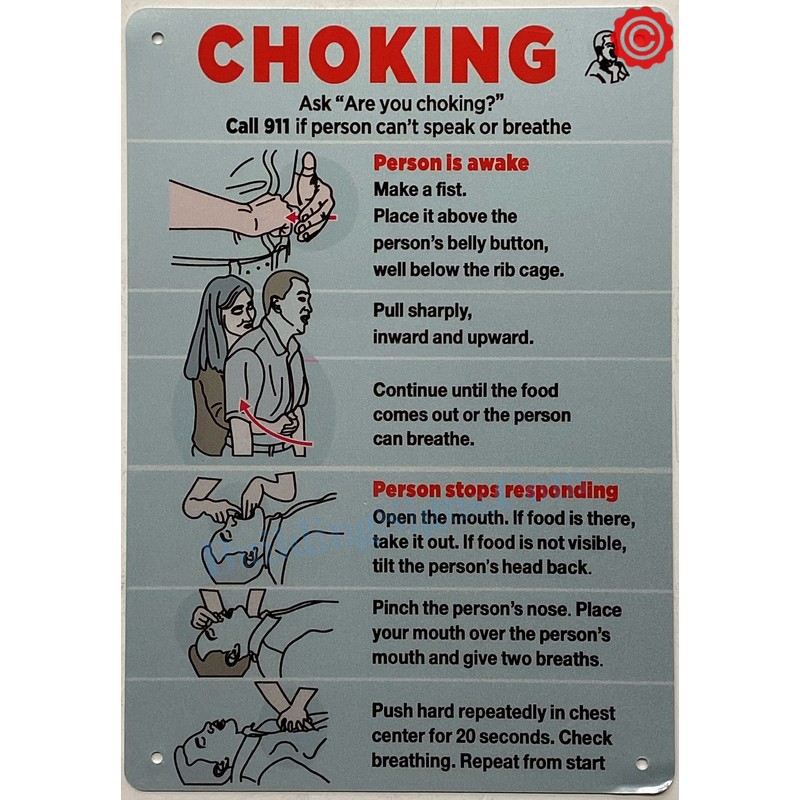 CHOKING POSTER SIGN- Resturant choking sign (ALUMINIUM, REFLECTIVE. 7X10 INCH,HEAVY