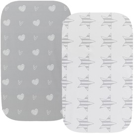 Waterproof Bassinet Sheets Compatible with Mika Micky & MiClassic & Milliard Bassinet 2 Pack Stretch Jersey Knit Super Soft 19x32 Grey Love & Stars
