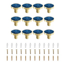 TopHomer 12 Pack Pull Handles, Blue Round Cabinet Knobs, 32 x 25mm Single Hole Drawer Door Handles with Screw for Wardrobe Cupboard Dresser Furniture