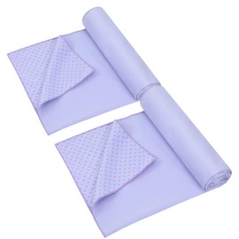 Peryiter 2pack 72 x 24'' Hot Yoga Towel Pack with Grip Dot, Sticky Fiber Mat Towels Non Slip for Hot Yoga, Absorbent Microfiber Sweat Anti-slip Cover for Pilates Exercise Fitness Workout(Light Purple)