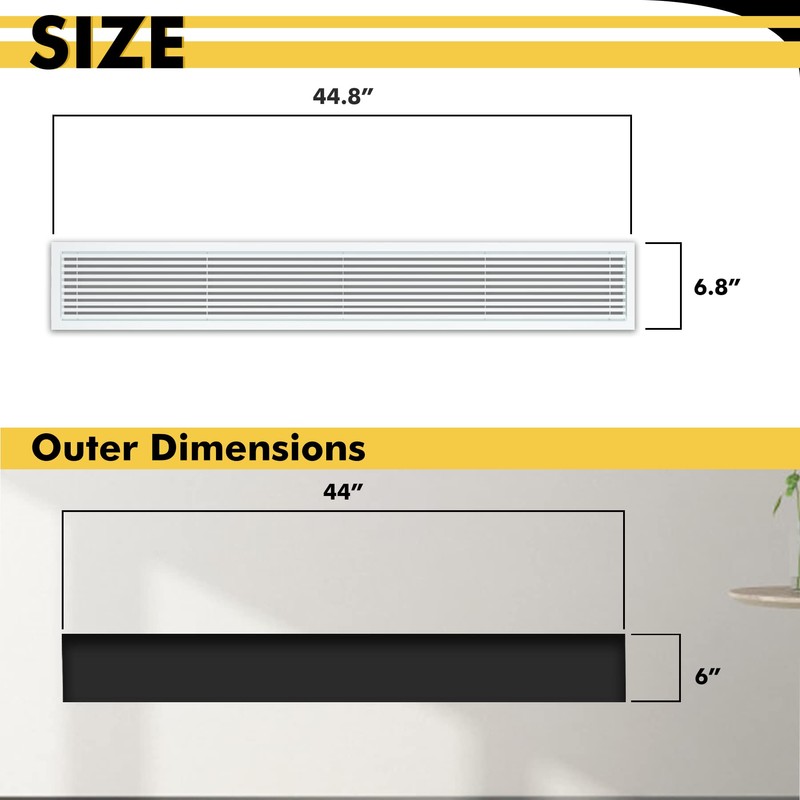 Powrocket Linear Bar Air Grille 44" X 6", Aluminum Air