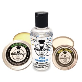 Butcher Block & Cutting Board Total Care Kit - Large Sizes - Clean, Hydrate and Protect - Made in the U.S.A. - Veteran Owned Business - The Bearded Chef Wood Care Bundle
