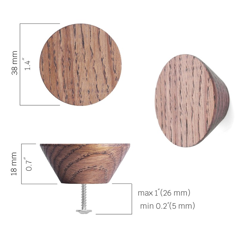 12 Pack Wood Cone Cabinet Knobs (Brown) - 4,1cm Diameter