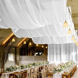 2 Panels White Ceiling Drapes for Wedding Ceiling Drapes 5ftx10ft Ceiling Draping Fabric Gauze Curtains Cheesecloth Drapery Draping Wedding Ceiling Decorations for Party Ceremony Stage Swag