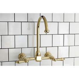 Kingston Brass KS1292AL Wall Mount Bridge Kitchen Faucet, 8.50-inch Spout Reach, Polished Brass