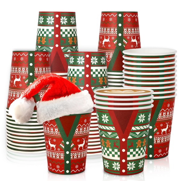 JarThenaAMCS 50Pcs Christmas Paper Cups 9 oz Ugly Sweater Disposable