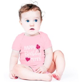 SproutJoy Happy Birthday Mommy Onesie Happy Birthday Mommy Baby Outfit Happy Birthday Mom Onesie Baby Bodysuit, Pink, 6 Months