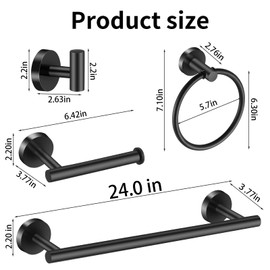 Hinmood Bathroom Hardware Set Matte Black, 10 Pieces Bathroom Accessories Set Includes Includes 2 Packs 24 Inch Towel Bar, Towel Ring, Toilet Holder and 4 Packs Towel Hooks