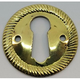 Furniture Knowledge 1" Keyhole Cover Rope Edge Early American Style Stamped Brass Aged Antique retro - Polished Bright Brass