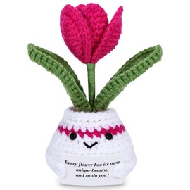 LOCOODAY Crochet Flowers Emotional Support Inspirational,for Teacher,Birthday,for her Women mom Friends Family,Thank You for Your Help Tulip,Handmade Knitted,Desk Ornament,Living Room Ornament