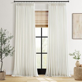 Thick Linen Pinch Pleated Curtains 84 Inch Length 2 Panels for Living Room Textured Natural Cream Semi Sheer Light Filtering Privacy Neutral Boho Bedroom Window Drapes Back Tab with Hooks Clip Rings
