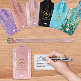 ACdream Luggage Tags 2 Pack, Leather Suitcase Tags Identifiers, Cute Cruise ID Labels with Privacy Cover fits on Backpack, Travel Bag, for Women, Men, Adults, Kids, Rose Gold