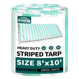 TARPAL Heavy Duty Poly Tarp 8x10 Feet 12mil Striped tarp Multipurpose Protective Cover Durable, Waterproof, Weather Proof, UV,Rip and Tear Proof（Green/White）