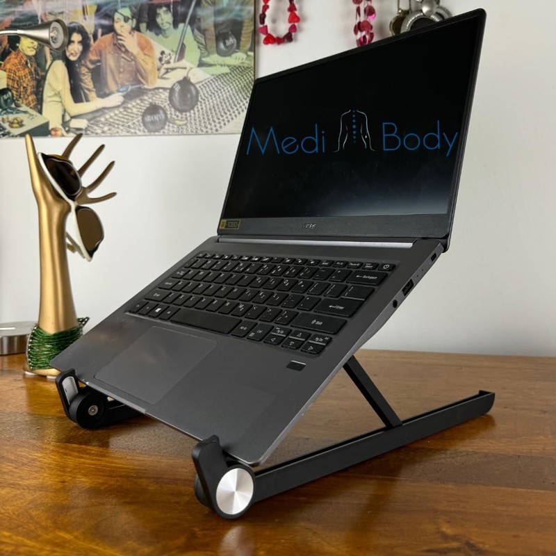 Medi Body Laptop Stand Height Adjustable, Black, Foldable, Non-Slip, Notebook
