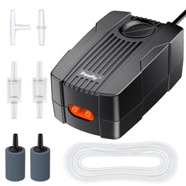Pawfly Aquarium Air Pump 70 GPH Fish Tank Oxygen Pump for 60-120 Gallon Fish Tanks Buckets Dual Outlet Adjustable Ultra Quiet Aerator Pump with Airline Tubing Air Stones Connectors and Check Valves