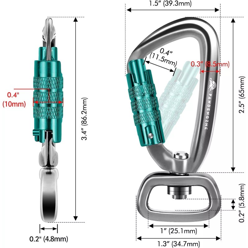Panpazhe Locking Carabiner Clip 2.5" with Swivel Ring for Securing