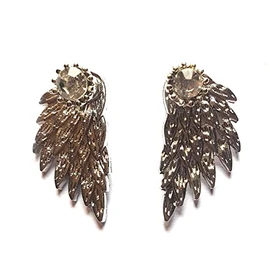 Angel Wing Earrings, Silver with Sparkle Gem Detail - Back to Front Style