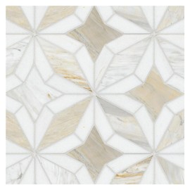 Tenedos HTC339 Selene Gold Radiance 10x10 Polished Marble Mosaic Tile – Star Pattern for Wall, Floor, Shower, Backsplash (Box of 5 Sheets, Natural Stone)