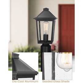 HWH INVESTMENT Outdoor Post Lights Exterior Pillar Lamp 2 Pack, Industrial Pole Lantern with Seeded Glass, Matte Black Finish, 5HX64P-2PK BK